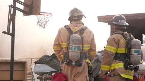 Two Shot Firefighters Smoke Stock Footage 97702804