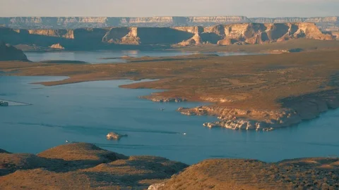 Two Shots Of Lake Powell At Sunset, Wahweap Overlook, Utah Stockbeeldmateriaal 120865534