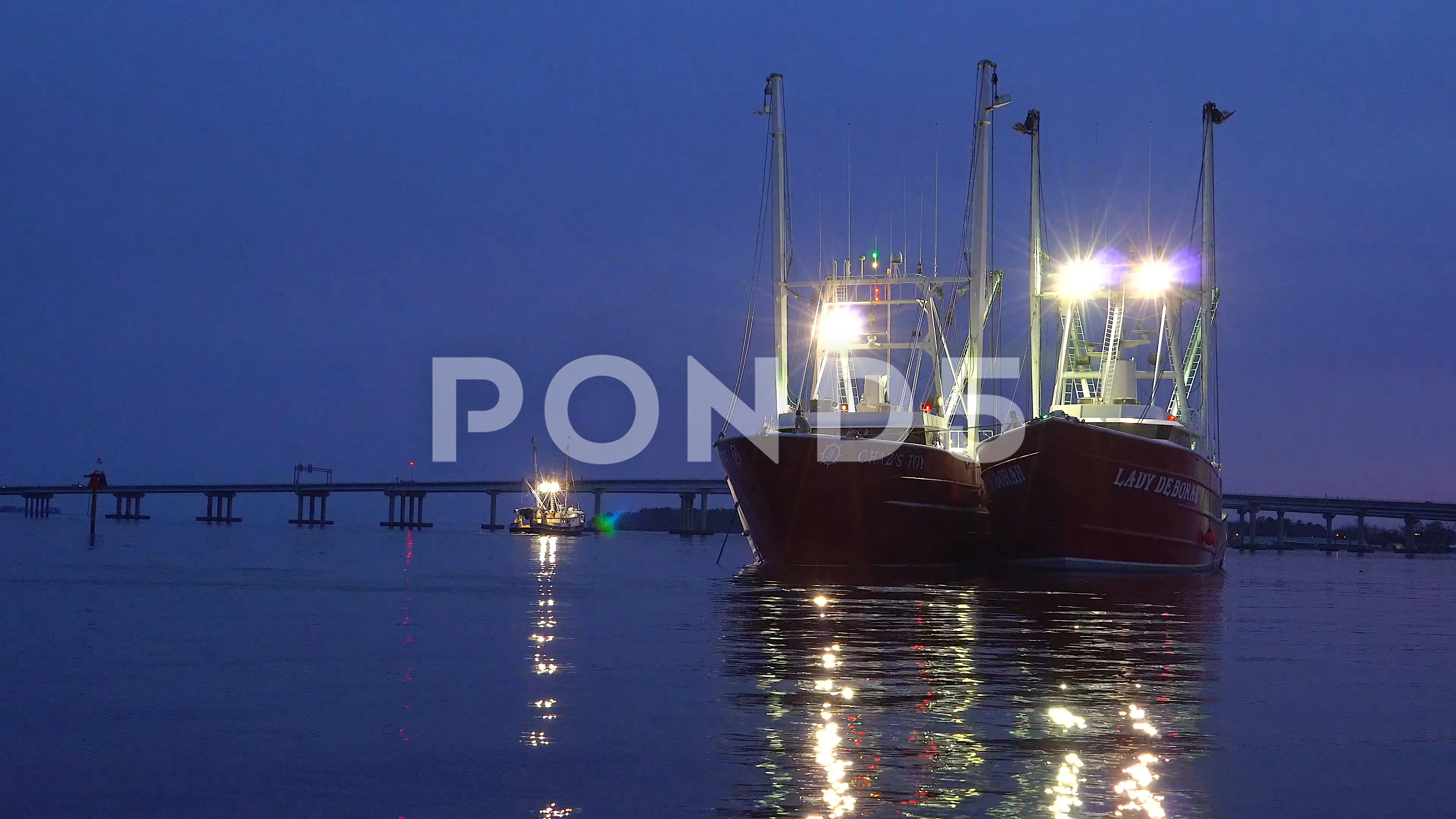 Commercial shrimp fishing boat trawling , Stock Video