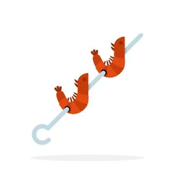 Two shrimps on a skewer vector flat isolated Stock Illustration