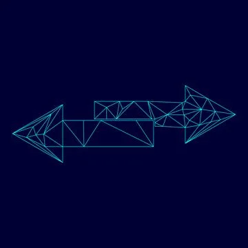 Two side arrows low poly triangulation triangulated polygonal electric cyan b Stock Illustration