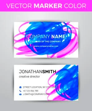 Two sided business card template. Black paint strokes markers. Stock Illustration