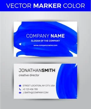Two sided business card template. Black paint strokes markers. Stock Illustration