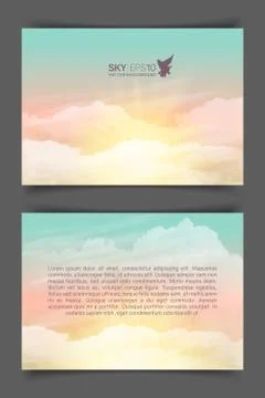 Two-sided horizontal flyer of a4 format with realistic turquoise-yellow sky Stock Illustration