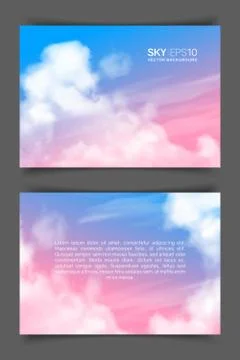 Two-sided horizontal flyer of a4 format with realistic pink-blue sky Stock Illustration