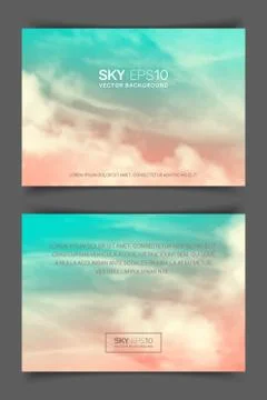 Two-sided horizontal flyer of a4 format with realistic pink-blue sky Stock Illustration