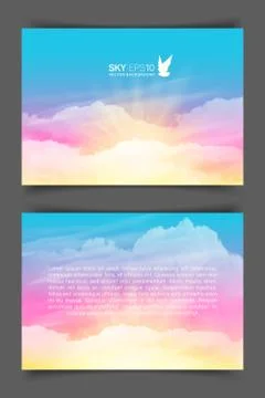 Two-sided horizontal flyer of a4 format with realistic pink-blue sky Stock Illustration