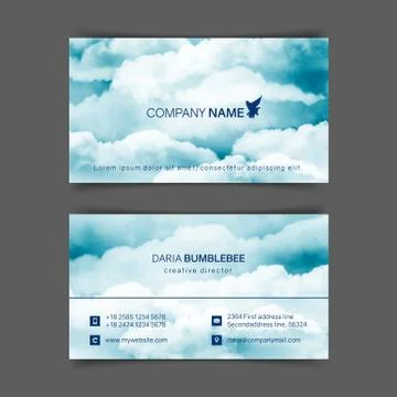 Two-sided horizontal flyer of a4 format with watercolor blue-white sky Stock Illustration