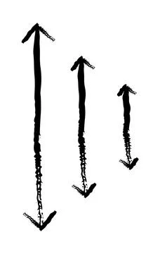 Two-sided vertical arrows grunge doodle design element set Illustrazione stock