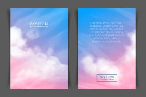 Two-sided vertical flyer of a4 format with realistic pink-blue sky Illustrazione stock