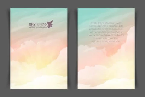 Two-sided vertical flyer of a4 format with realistic turquoise-yellow sky Stock Illustration