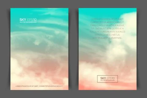 Two-sided vertical flyer of a4 format with realistic pink-blue sky Stock Illustration