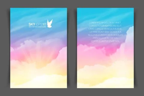 Two-sided vertical flyer of a4 format with realistic pink-blue sky Illustrazione stock
