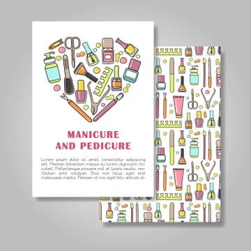 Two sides  invitation card design with manicure and pedicure ill Stock Illustration