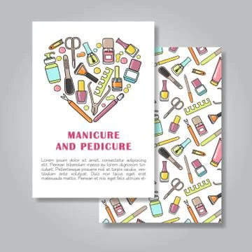 Two sides  invitation card design with manicure and pedicure ill Stock Illustration