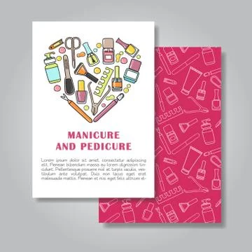 Two sides  invitation card design with manicure and pedicure ill Stock Illustration