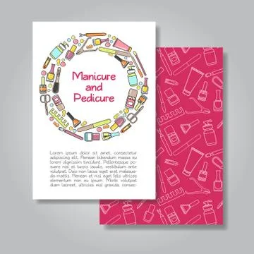 Two sides  invitation card design with manicure and pedicure ill Stock Illustration