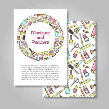 Two sides  invitation card design with manicure and pedicure ill Stock Illustration