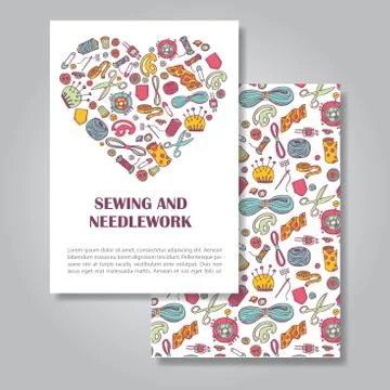 Two sides invitation card design with sewing and needlework illu Stock Illustration