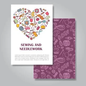 Two sides invitation card design with sewing and needlework illu Stock Illustration
