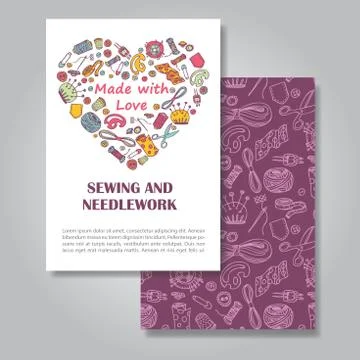 Two sides invitation card design with sewing and needlework illu Stock Illustration