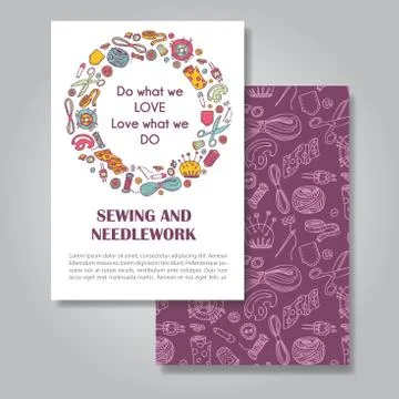 Two sides invitation card design with sewing and needlework illu Stock Illustration