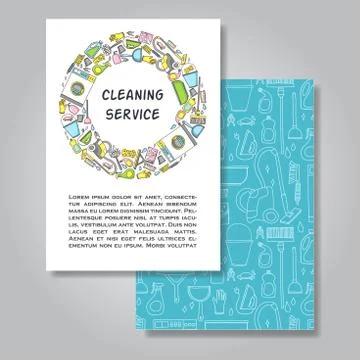 Two sides invitation card design with cleaning equipment illustr Stock Illustration