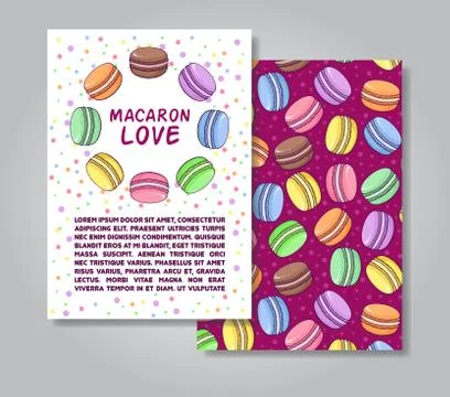 Two sides invitation card design with macaroon illustration and Stock Illustration