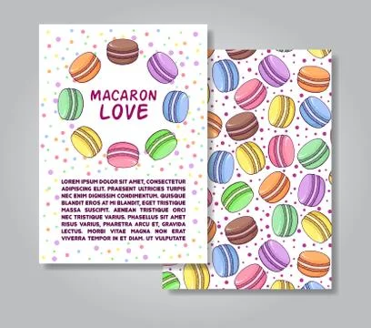 Two sides invitation card design with macaroon illustration and Stock Illustration