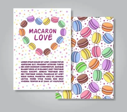 Two sides invitation card design with macaroon illustration and Stock Illustration