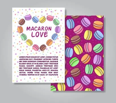 Two sides invitation card design with macaroon illustration and Stock Illustration