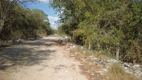 Two sides of the road lined with plastic garbage in the countryside. Stock Footage 128813141