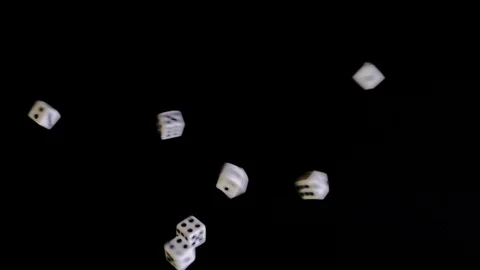 From two sides white cubes fly out on a black background. The dice rotate and Stock Footage 129872831