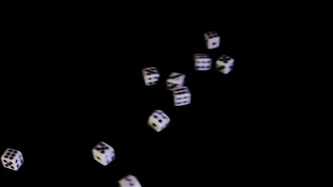 From two sides white cubes fly out on a black background. The dice rotate and Stock Footage 129872834