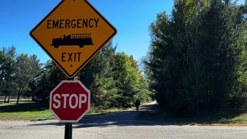 Two signs on the Paul Bunyan Trail in Minnesota Stock Footage 320190509
