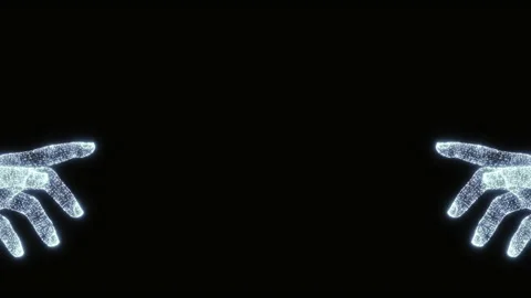 Two silhouette human hands from particles reaching out to each other Stock Footage 180995849