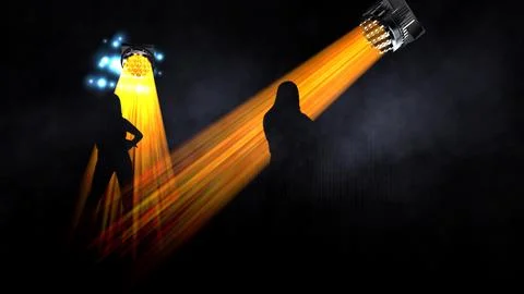 Two silhouettes performing on stage with spotlights Ilustración de archivo