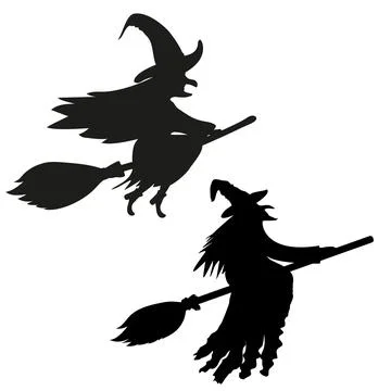 Two silhouettes of a witch on a broomstick. Stock Illustration