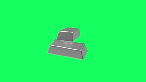 Two silver bars spinning on green screen, 3D animation. Stock Footage 334950836