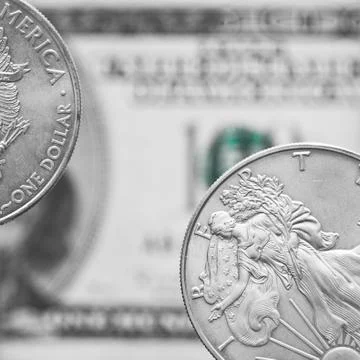 Two silver dollar coins Stock Photos