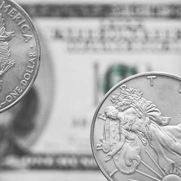 Two silver dollar coins Stock Photos