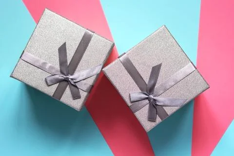 Two silver gift boxes Stock Photos