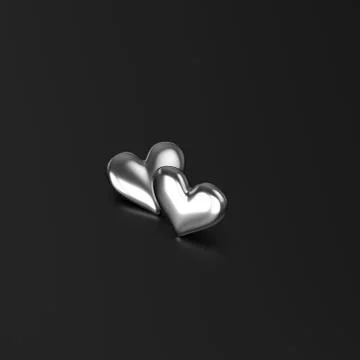 Two Silver Heart on Black background. 3D Rendering Illustrazione stock