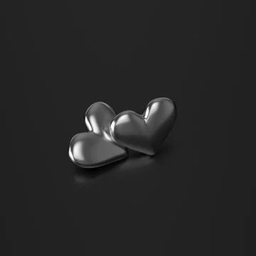 Two Silver Heart on Black background. 3D Rendering Stock Illustration