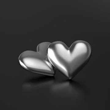 Two Silver Heart on Black background. 3D Rendering Stock Illustration