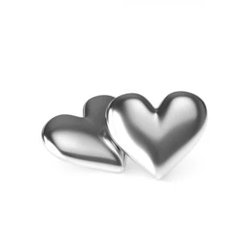 Two Silver Heart on white background. 3D Rendering Stock Illustration