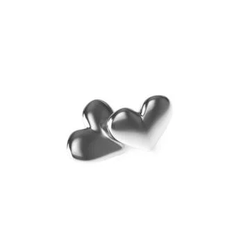 Two Silver Heart on white background. 3D Rendering Stock Illustration