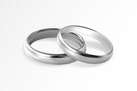 Two silver or platinum wedding rings on transparent background. Quality reali Ilustração Stock