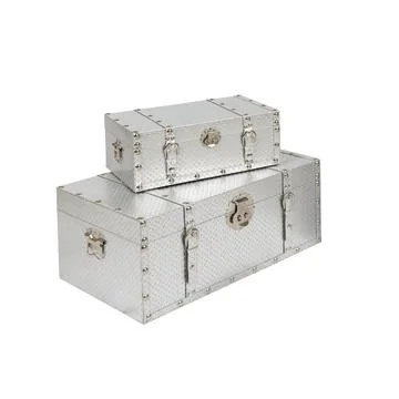 Two silver storage trunk boxes isolated on white background Stock Photos