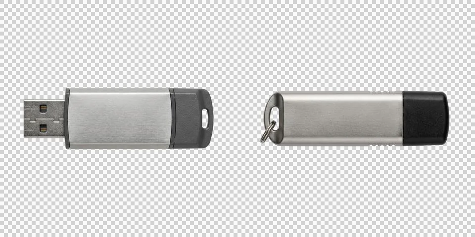 Two silver usb flash drives, essential portable storage devices for digital.. Stock Photos
